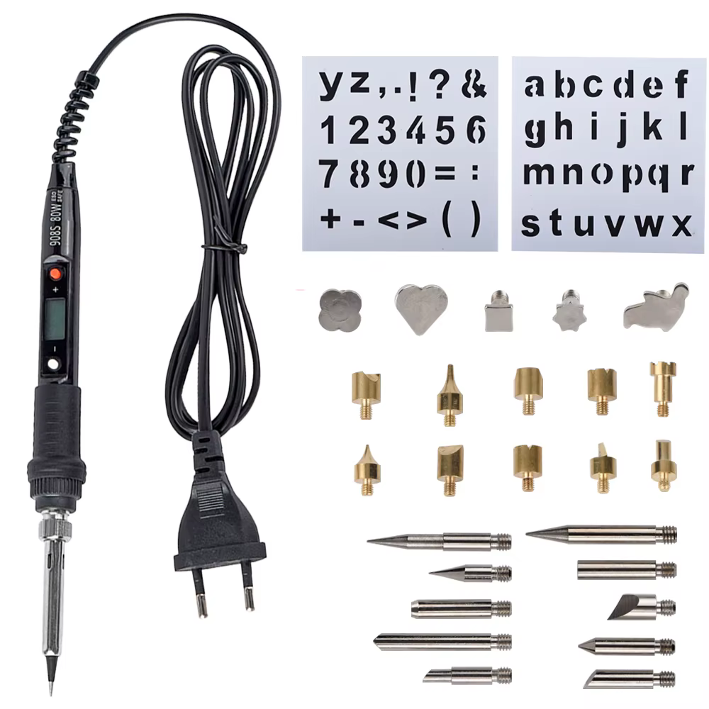JCD 80W stylo de gravure fer à souder électrique Kit de combustion du bois retournement mot gaufrage