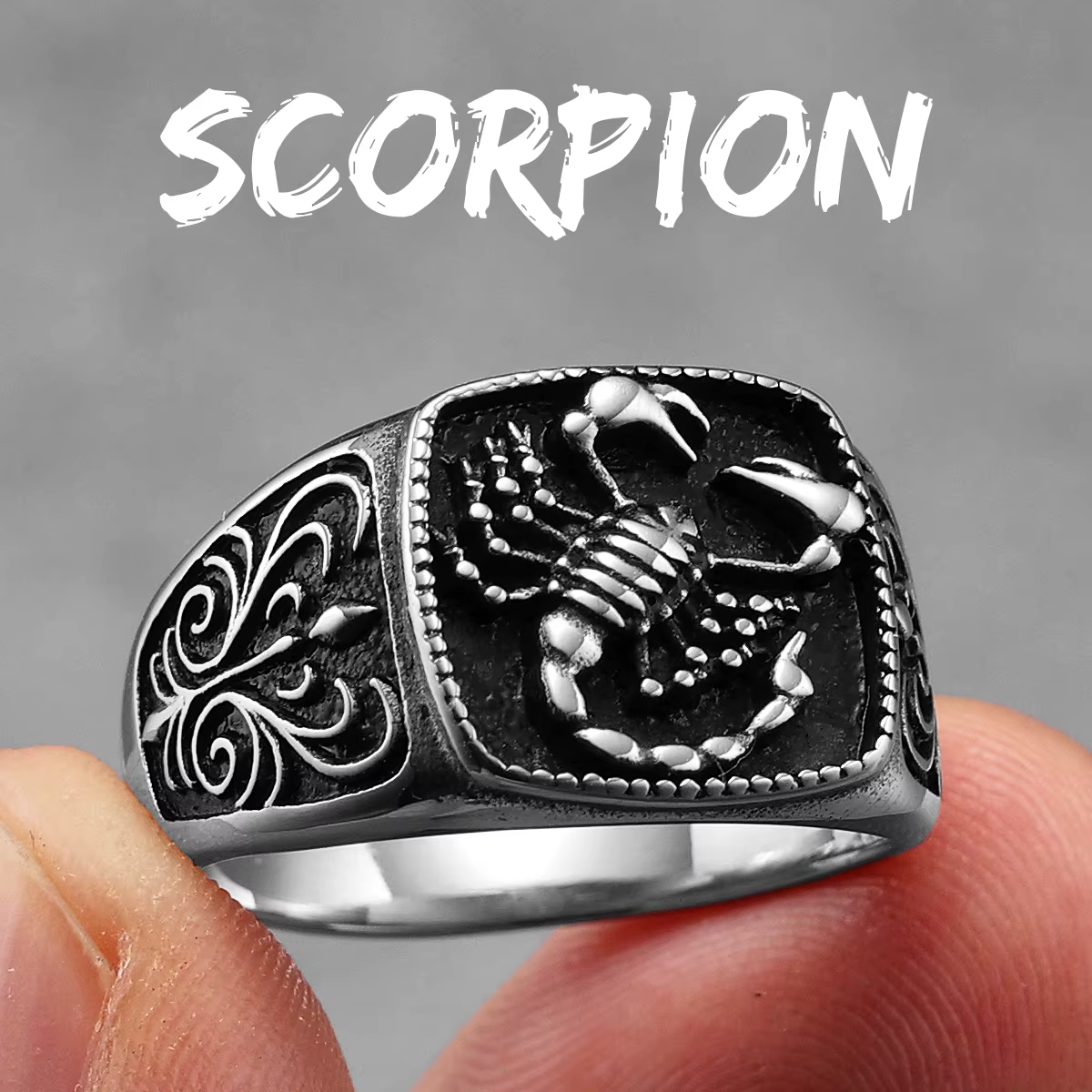 Scorpion-Bagues carrées en acier inoxydable pour hommes et femmes, Punk, Bijoux fantaisie, Cadeau cr