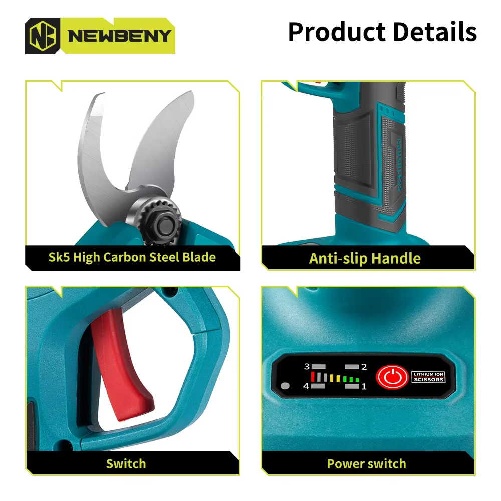 NEWBENY – sécateur électrique sans balais, 30mm, 4 vitesses, sans fil, pour jardin, arbres fruitiers