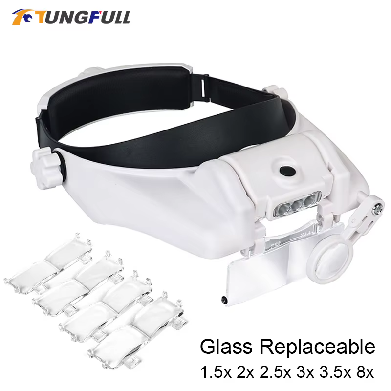 Loupe à bandeau LED, Loupes mains libres pour bijoux, montre, réparation électronique, Loupe à lenti