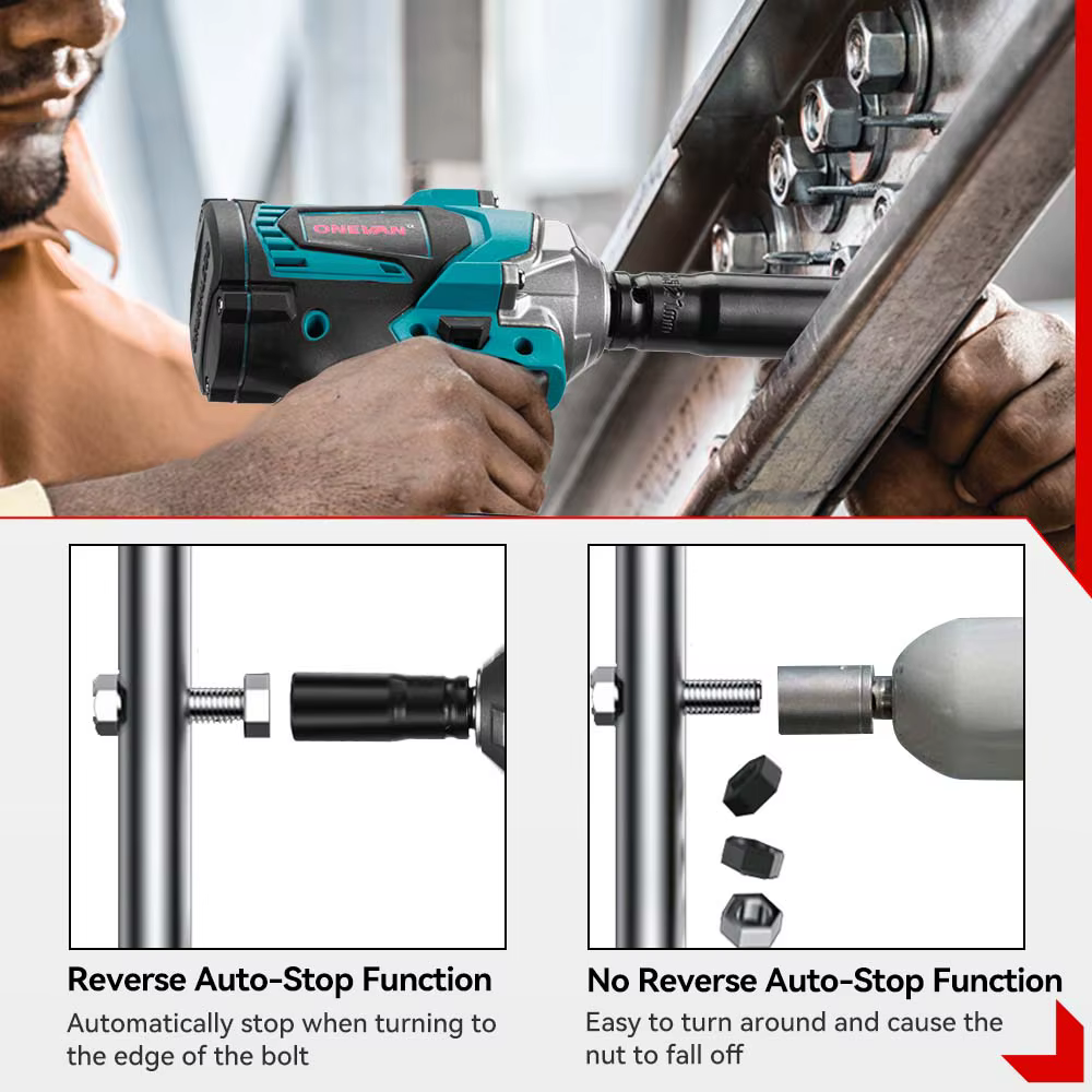 ONEVAN 1200N.M clé à chocs électrique sans brosse 3 fonctions 1/2 "tournevis Portable sans fil outil