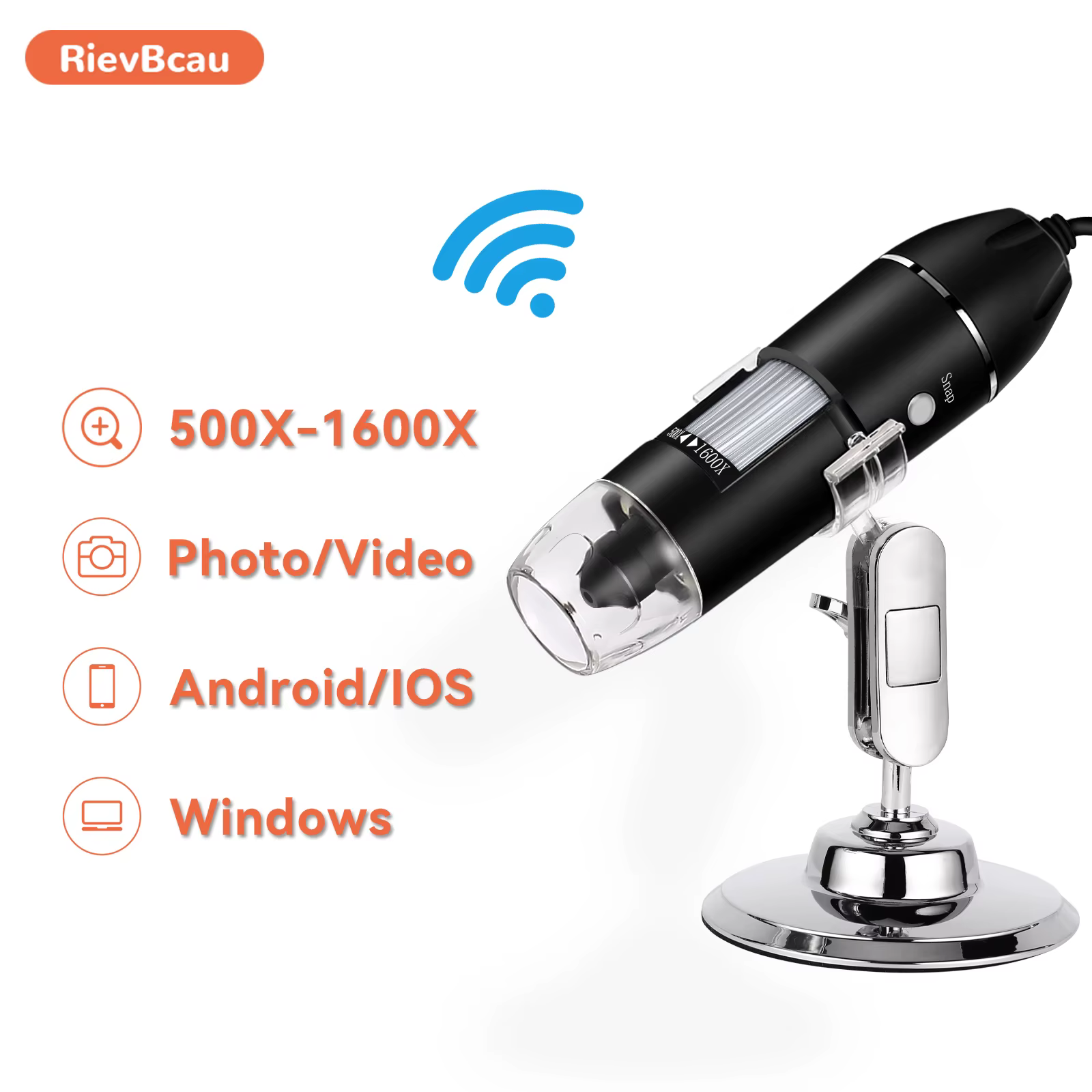RIEVBCAU Microscope numérique USB 500X 1000X 1600X Microscope électronique professionnel avec 8 LED 
