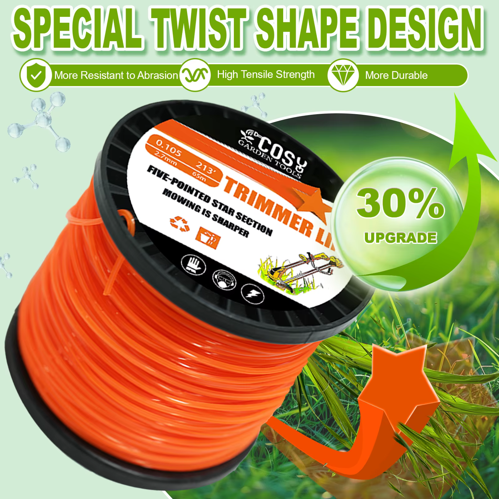 3.0mm/4.0mm débroussailleuse corde tranchante tondeuse à gazon pentagramme Nylon tondeuse ligne tond