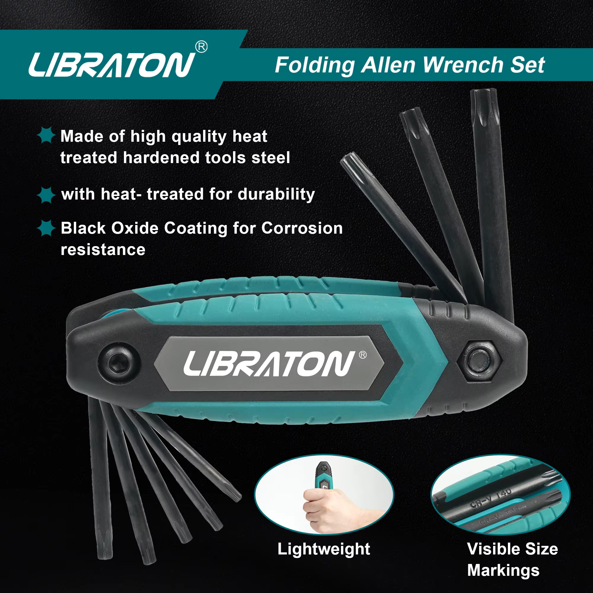 Libraton 8 en 1 clé hexagonale Torx pliante Allen poche clé étoile Portable Kit tailles T-9 à T-40 p