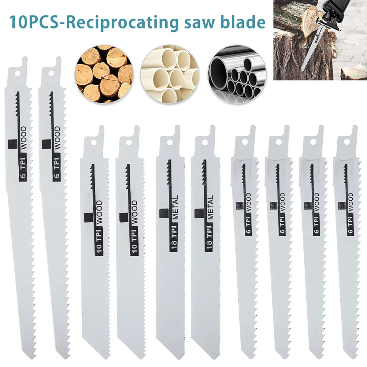 10 lames de scie alternative multi-usages pour bois, métal, plastique, tuyaux, accessoires pour outi