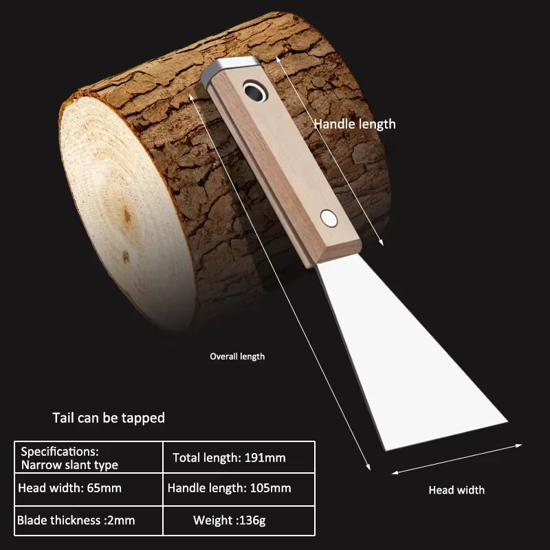 Coupe-mastic multifonction en acier inoxydable, spatule de nettoyage en bois massif, grattoir de déc
