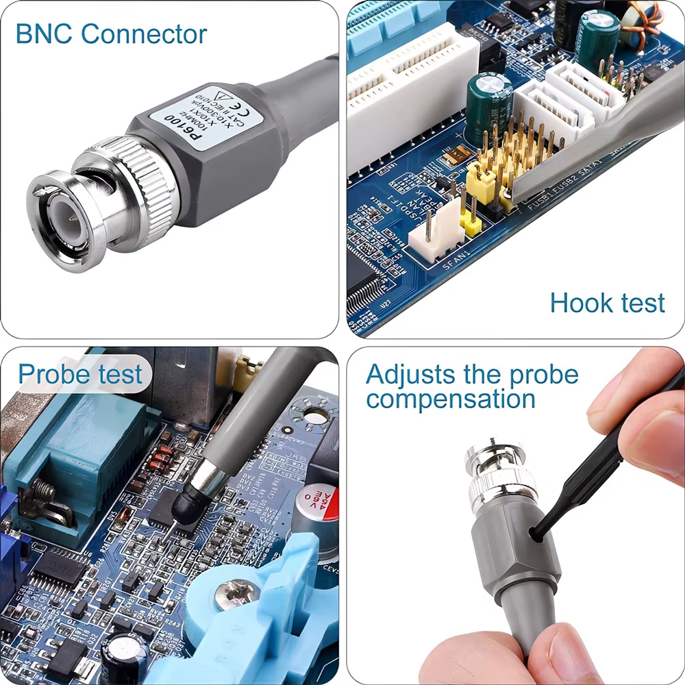 Kit de sonde d'oscilloscope P6100 BNC, 100MHz, 1X, 10X Mayitr, testeur de haute précision, avec pinc