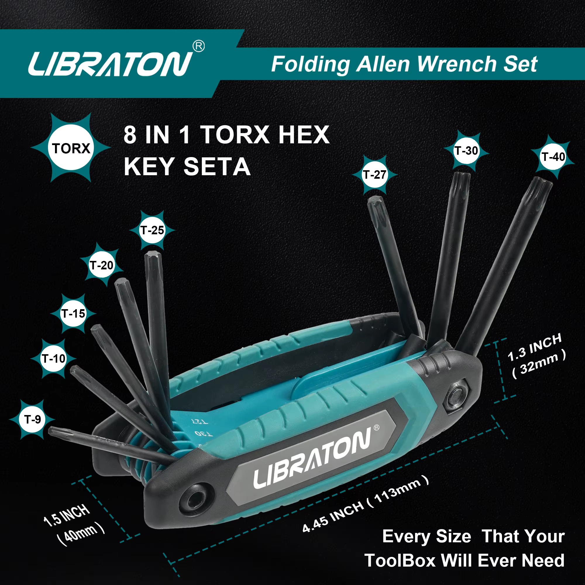 Libraton 8 en 1 clé hexagonale Torx pliante Allen poche clé étoile Portable Kit tailles T-9 à T-40 p