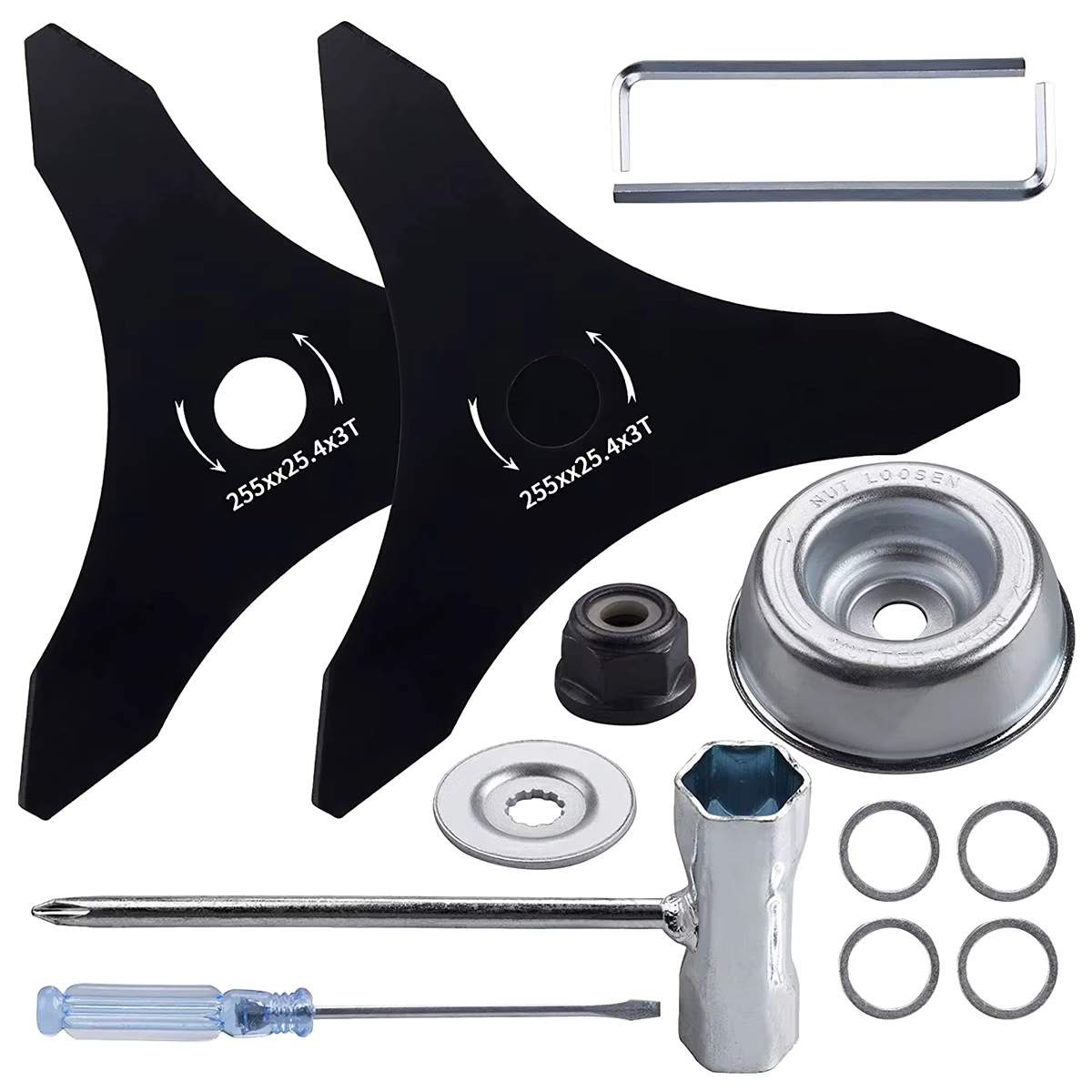 Lame de débroussailleuse à 3 dents, 255mm/10 pouces de diamètre, désherbeur, mangeur, accessoires de