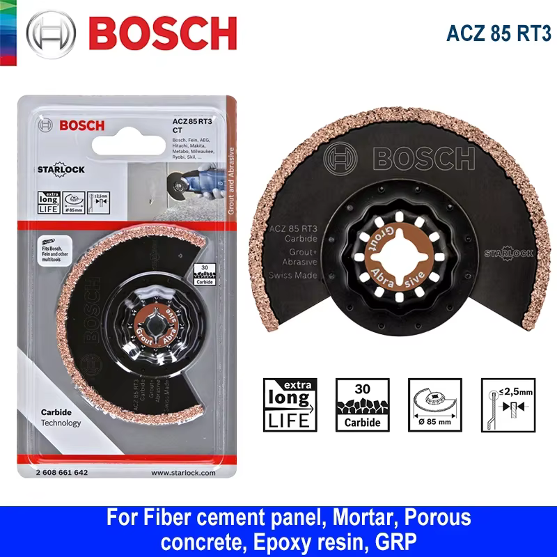 Bosch-Lame de Scie Oscillante Starlock ACZ 85 RT3, Coulis en Carbure + Convertible pour Panneau de C