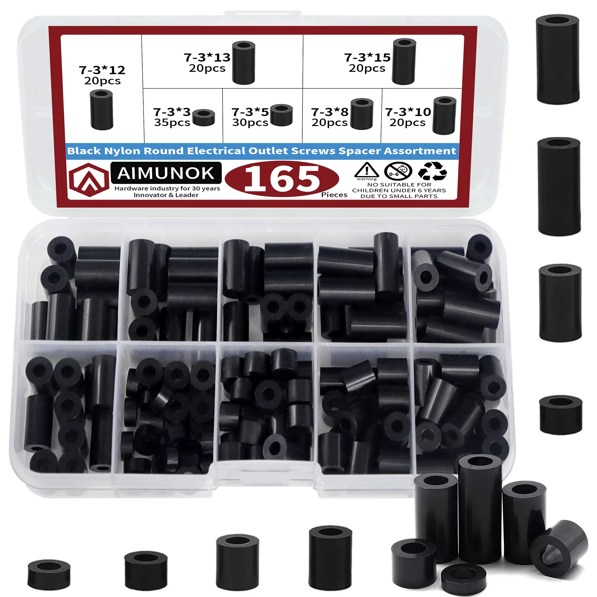 Kit d'assortiment d'entretoises rondes en Nylon noir, 165 pièces, entretoises de vis de sortie élect