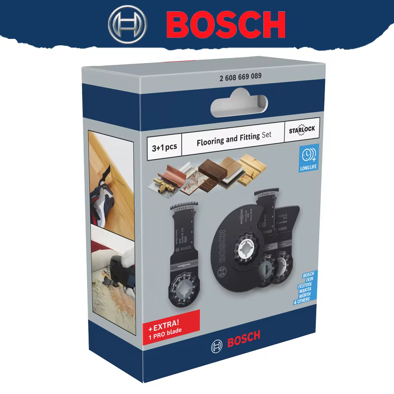 BOSCH 2608669089 Ensemble de lames de scie Starlock pour montage de sols, 4 pièces, accessoires robu