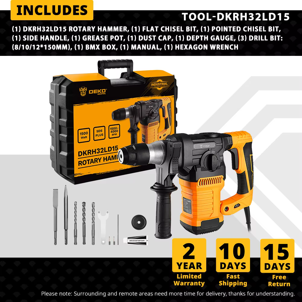 DEKO-Marteau de démolition électrique multifonctionnel Dvention H32sat 15, 220V, 1500W, marteau à di