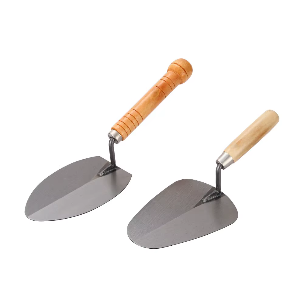 Truelle à plâtrer en acier au carbone, couteau à maçonnerie pointu, truelle à poignée en bois ronde,
