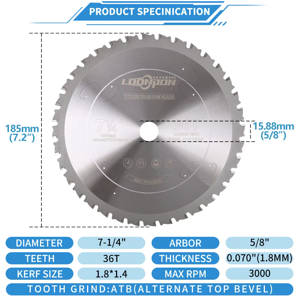 Lame de coupe en métal 185mm/7 pouces 36T/48T, lame de scie circulaire en carbure pour fer et acier,
