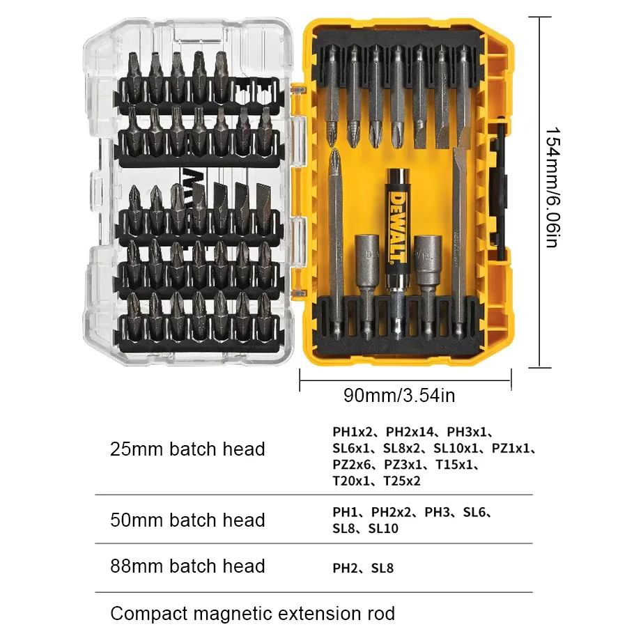 DeWalt DW2166/ 45 pièces jeu d'embouts de tournevis tige hexagonale en acier Phillips fendu carré em