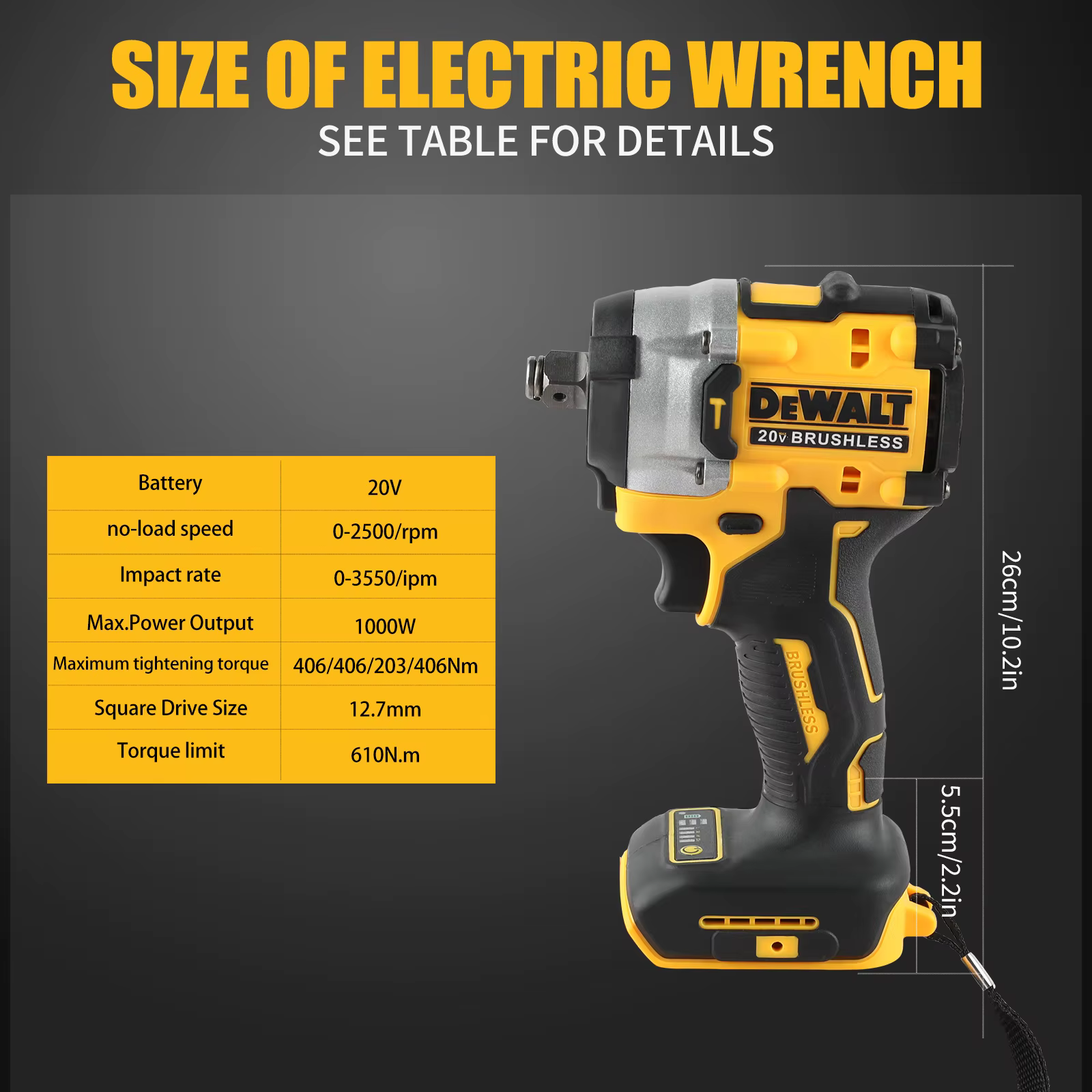 DEWALT DCF921 clé sans fil maximale atomique 20V clé à chocs sans fil 1/2 pouces clé de charge à vit