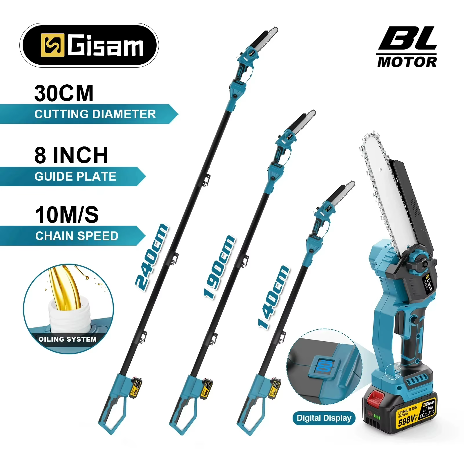 Gami – tronçonneuse électrique à pôle télescopique sans balais de 8 pouces, scie à branches hautes, 
