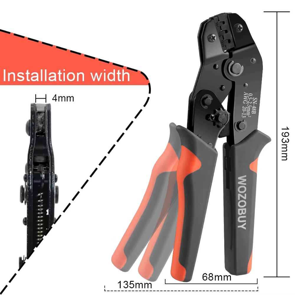 WOZO-Outils de sertissage de broche SN-48B 2.8mm, 4.8mm, 6.3mm, 0.5mm, pince à sertir 22-13AWG 2.5-m