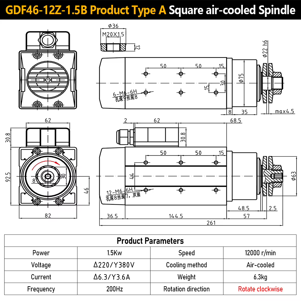 Nouveau moteur de broche 1500W pour lame de scie 2026, 200Hz 12000 tr/min 1.5kW AC 200-240V 380-440V