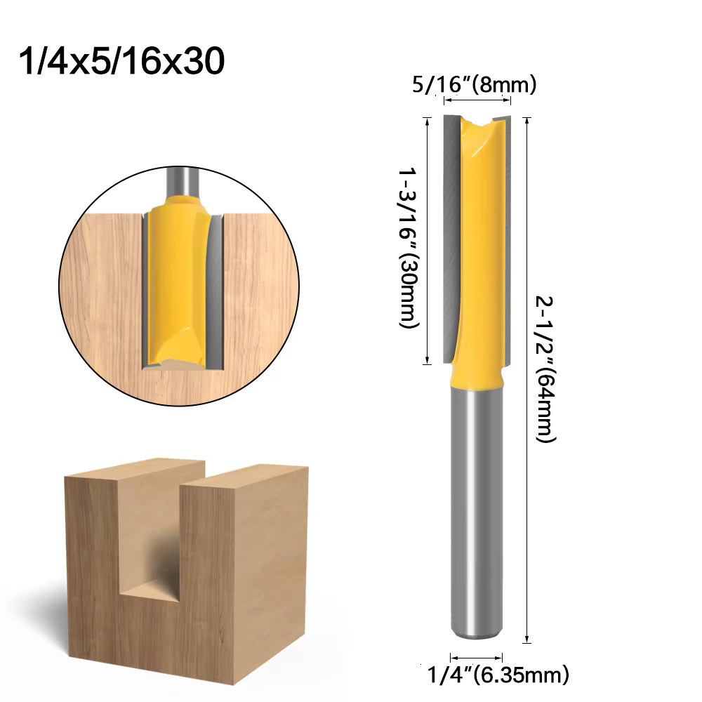 1/4 /6.35mm tige droite carbure de tungstène simple Double cannelure routeur fraise à bois pour le t