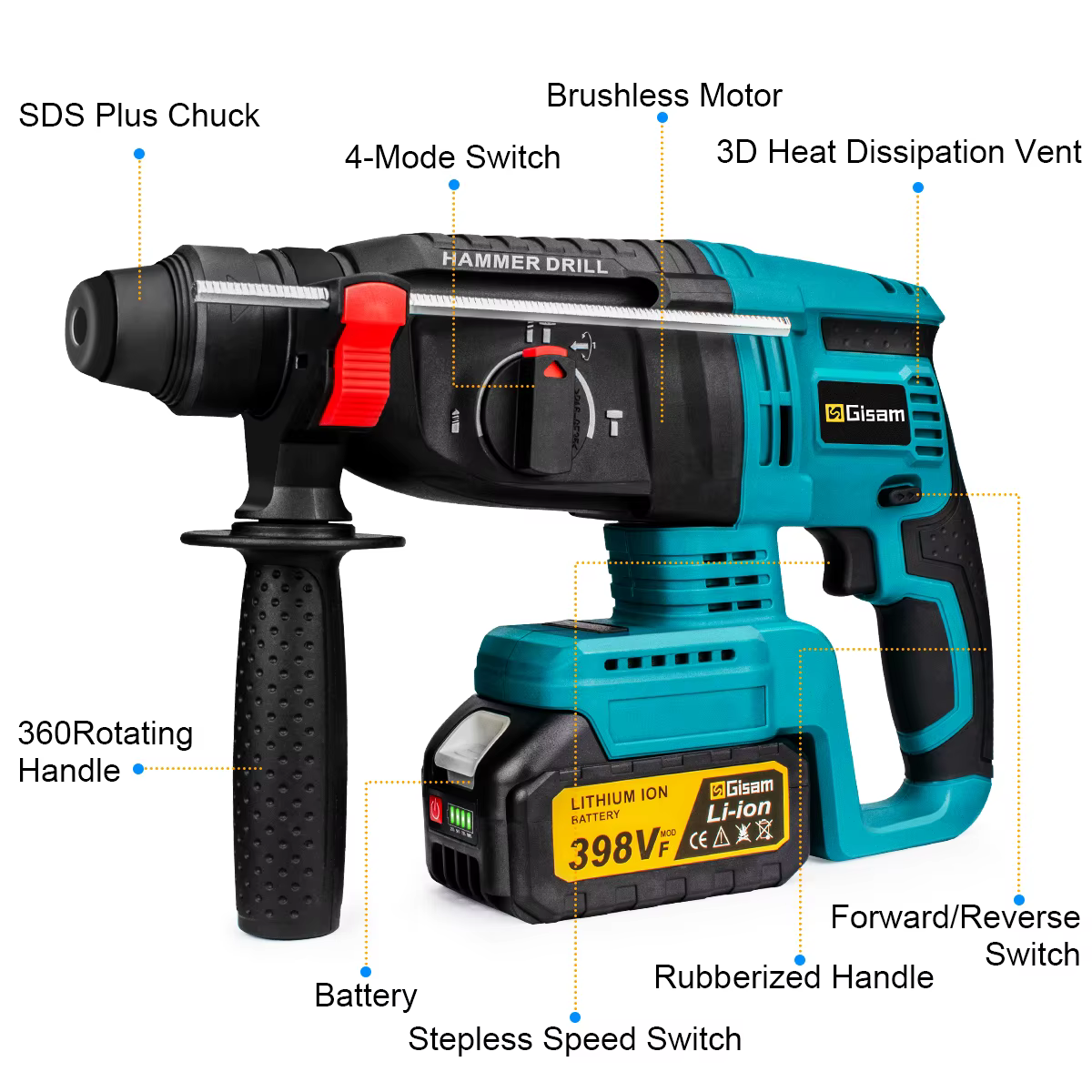Makita – perceuse à percussion électrique sans balais de 26mm, marteau rotatif multifonctionnel, mar