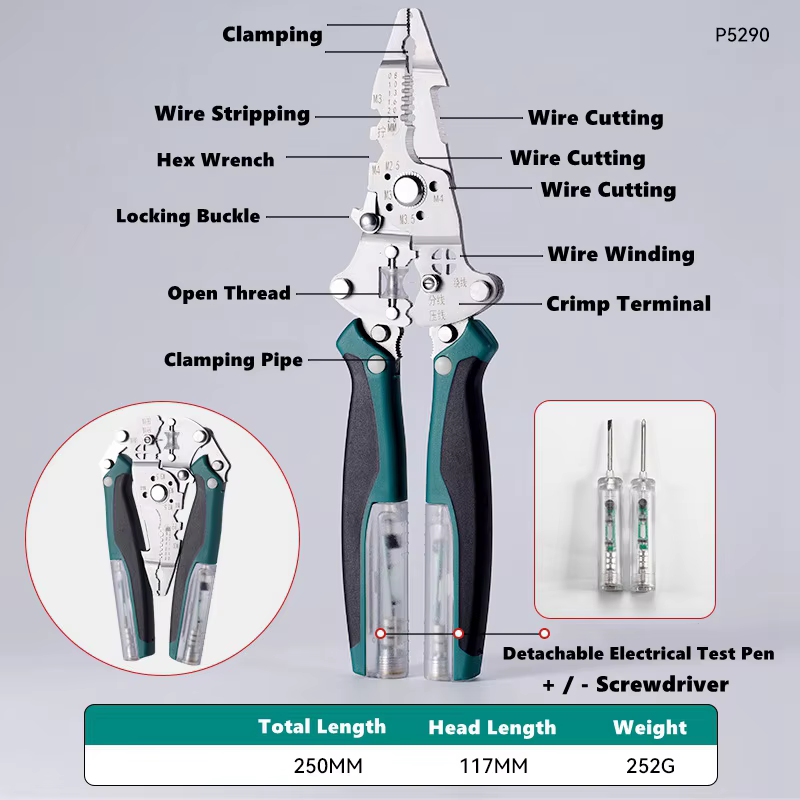 Dénudeur de fil multifonctionnel avec stylo de Test électrique, coupe-câble pliable, outil de sertis