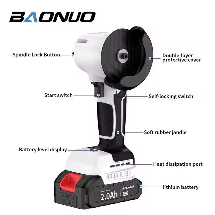 Meuleuse d'angle portative haute vitesse 600W 28000 tr/min, lithium-ion 21V/2.0Ah, personnalisée pou