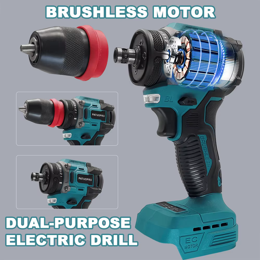 PATUOPRO-Perceuse électrique sans fil 2 en 1, mandrin de 10mm, tournevis sans balais, outil électriq