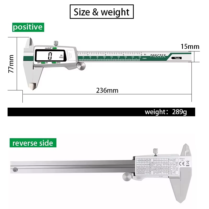 Calibre numérique en acier inoxydable ET50 6 pouces 150 mm Fraction/MM/Pouce Mesure Calibre à vernie