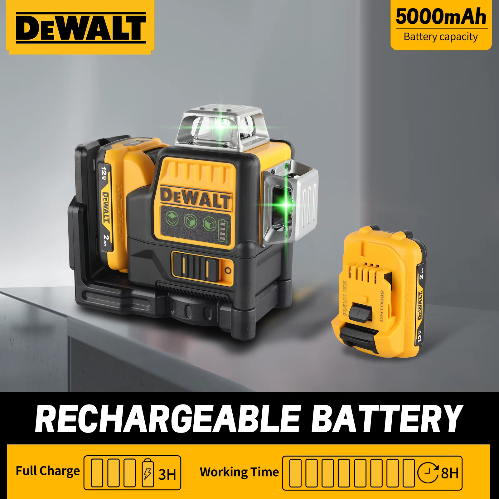 Niveau laser DEWALT DW089 12V Li-Ion 12 lignes 3×360 ° Faisceau vert autonivelant vertical et horizo