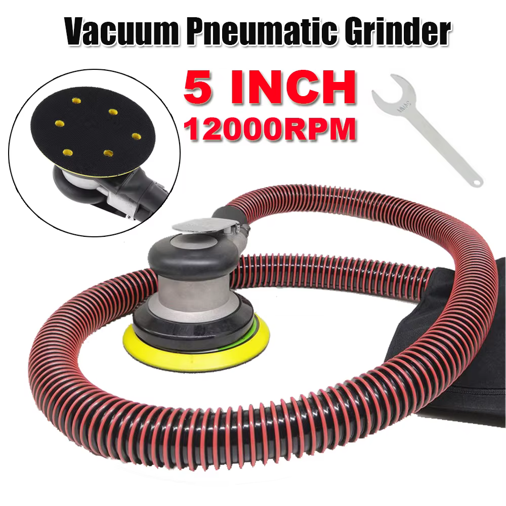 Ponceuse Pneumatique Sous Vide de 5 Pouces, 12000 tr/min, avec Tube d'Air de 1.5m, Tampon de Ponçage