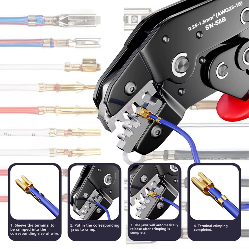 Jeu d'outils de sertissage à cliquet pour canon ouvert Dupont JST MOLEX, bornes Dupont Molex JST TE