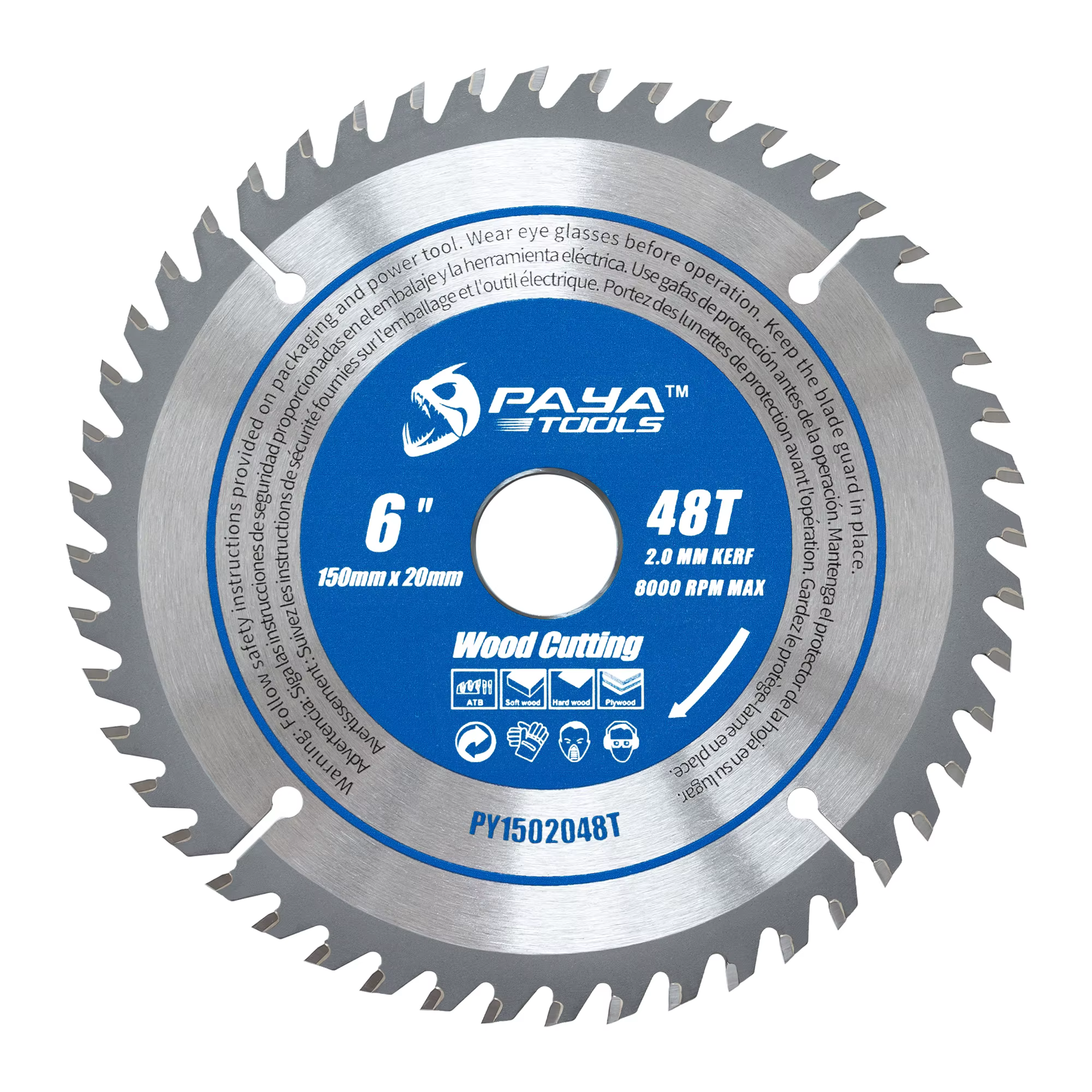 Lame de scie circulaire PAYA pour la coupe du bois, 6 pouces, 48 dents, alésage 20 mm, TCT ATB, pour