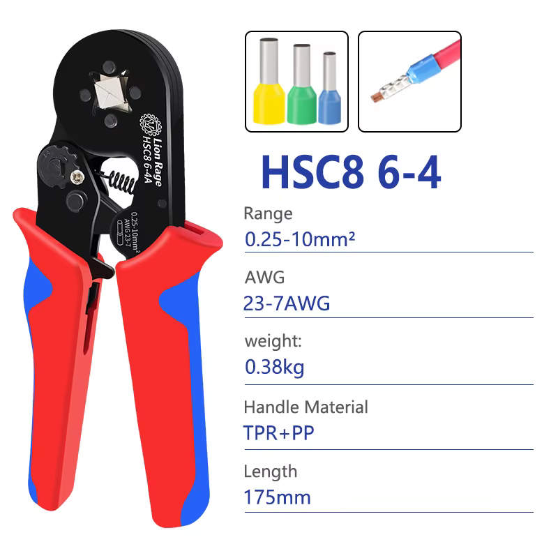 Outil de sertissage HSC8 6-4 0.25-10mm pour bornes tubulaires de virole 2 23-7AWG jeu de pinces à se