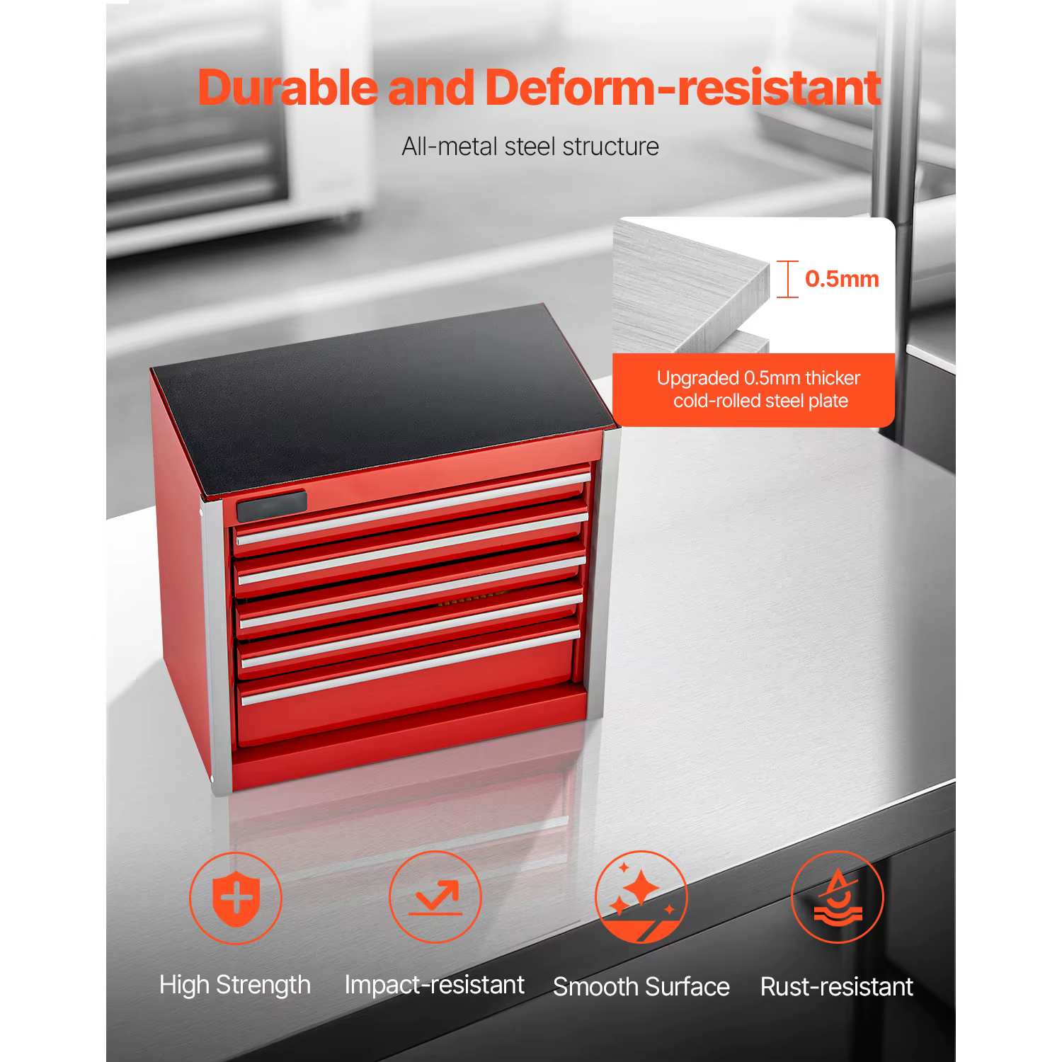 SucceBuy Boîte à outils en métal à 5 tiroirs de 8,6 pouces, petite coffre à outils portable rouge/no