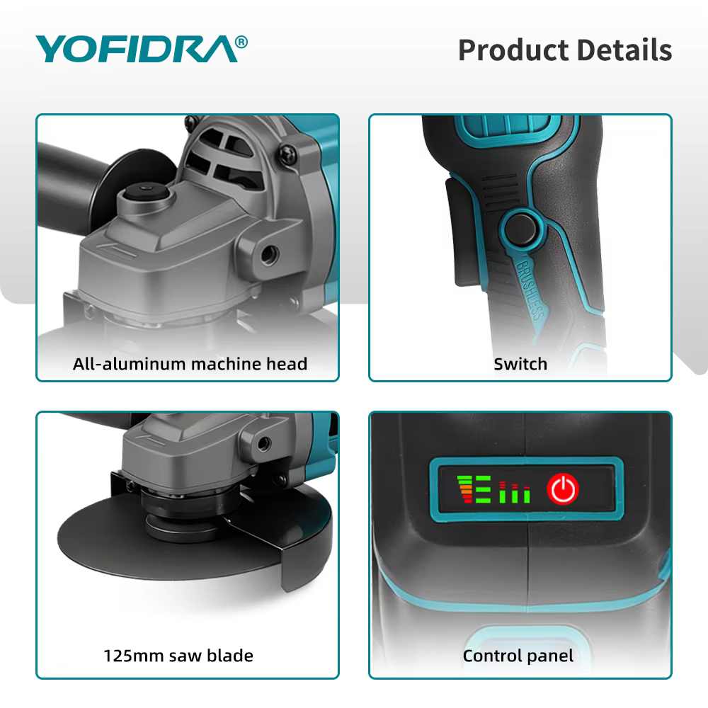 YOFIDRA 125mm M14 meuleuse d'angle sans brosse Machine de découpe meuleuse d'angle électrique sans f