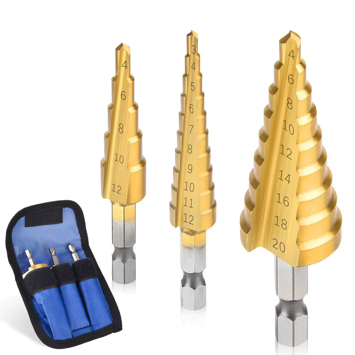 Forets étagés revêtus de titane en acier Hss, 3-12mm 4-12mm 4-20mm, outils de coupe de cône étagé, a