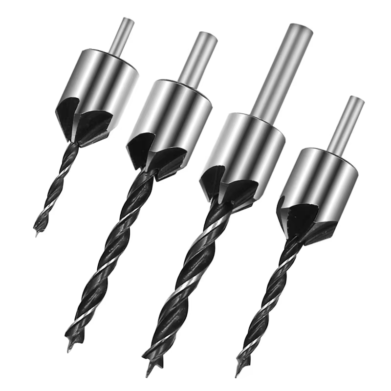 4 pièces foret de menuiserie + 1 pièce Wrech 3mm-6mm HSS flûte fraise forets ensemble chanfrein alés