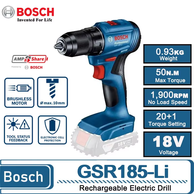 Bosch-Perceuse et visseuse sans fil sans balais 18V, GSR 185-Li, tournevis électrique aste, outils é