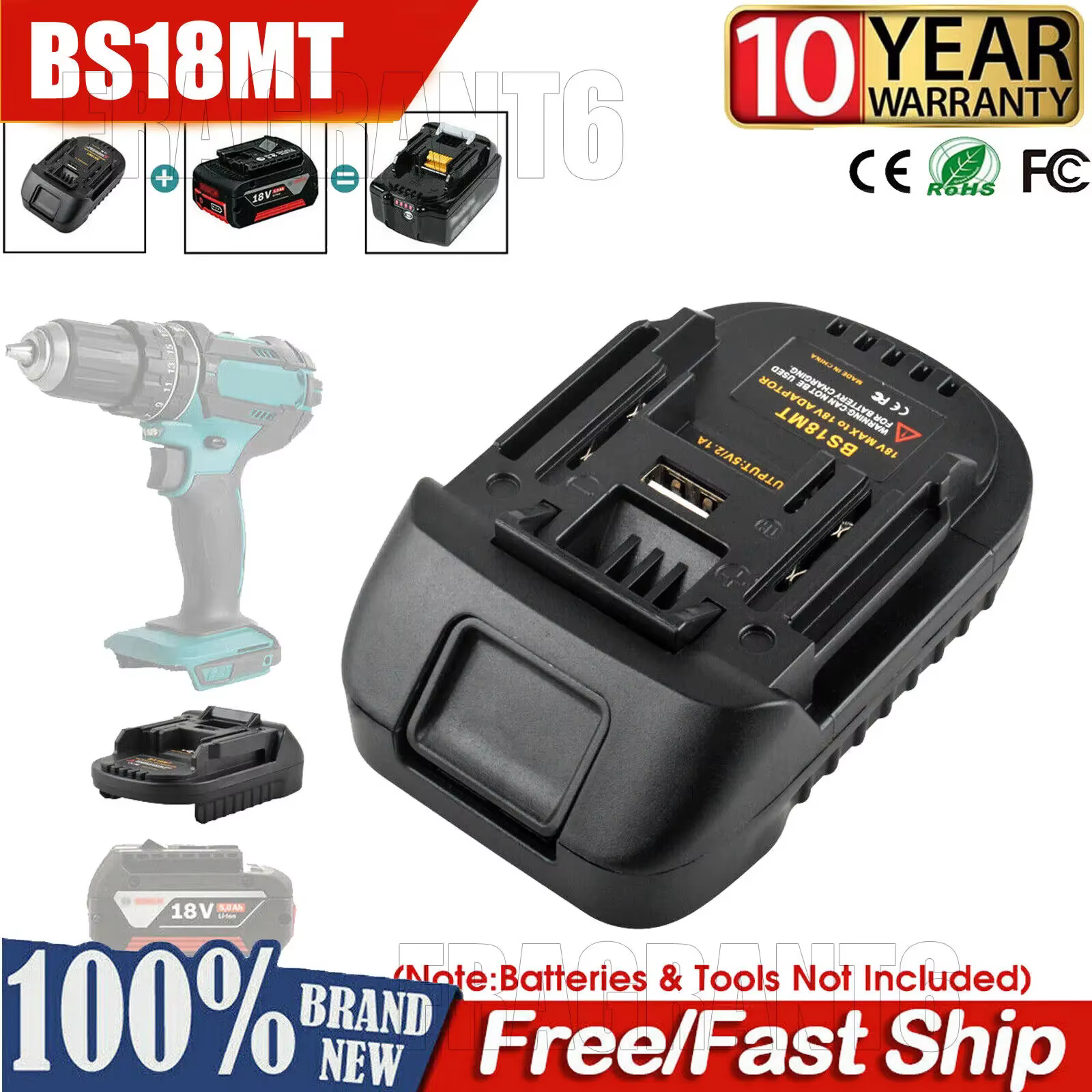 Adaptateur de batterie pour Bosch 18V pour Makita 18V BS18MT, convertisseur avec USB pour outils éle
