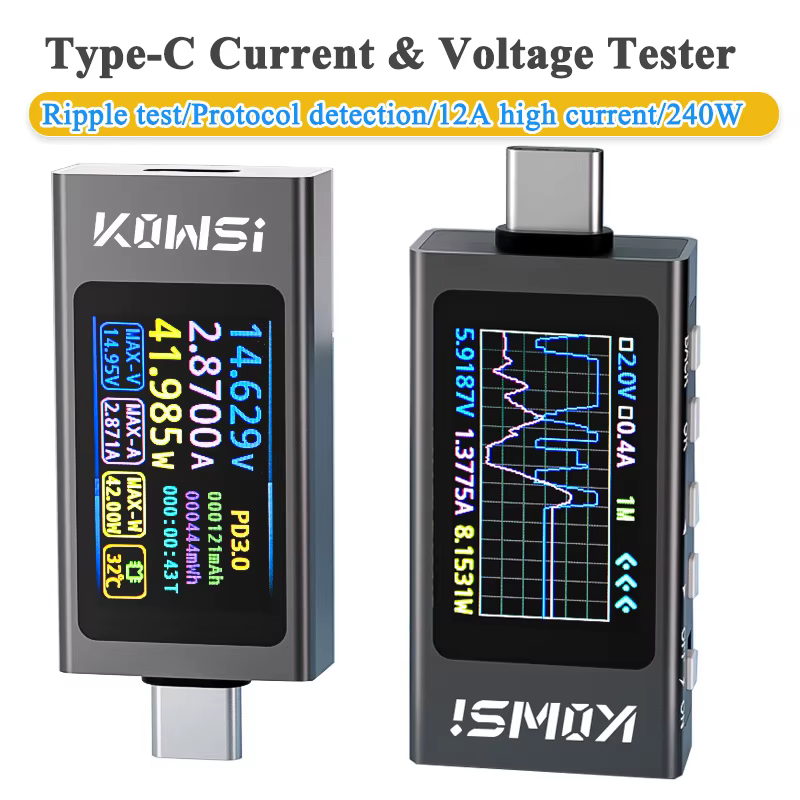 KWS-X1 4V-30V 12A Type C testeur voltmètre ampèremètre TYPE-C détection de Charge rapide mesure de c