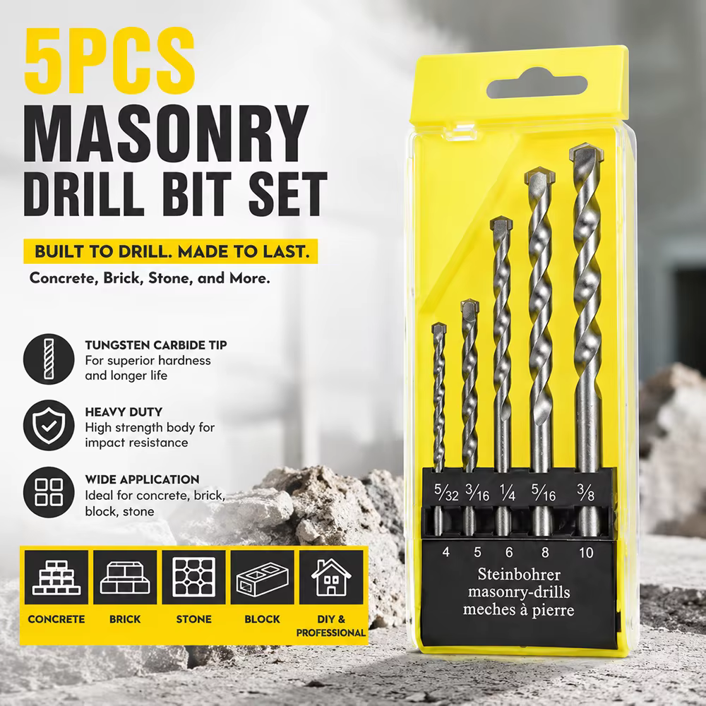 Lot de 5 forets à maçonnerie avec pointe en carbure industriel pour brique/ciment/carrelage/plastiqu
