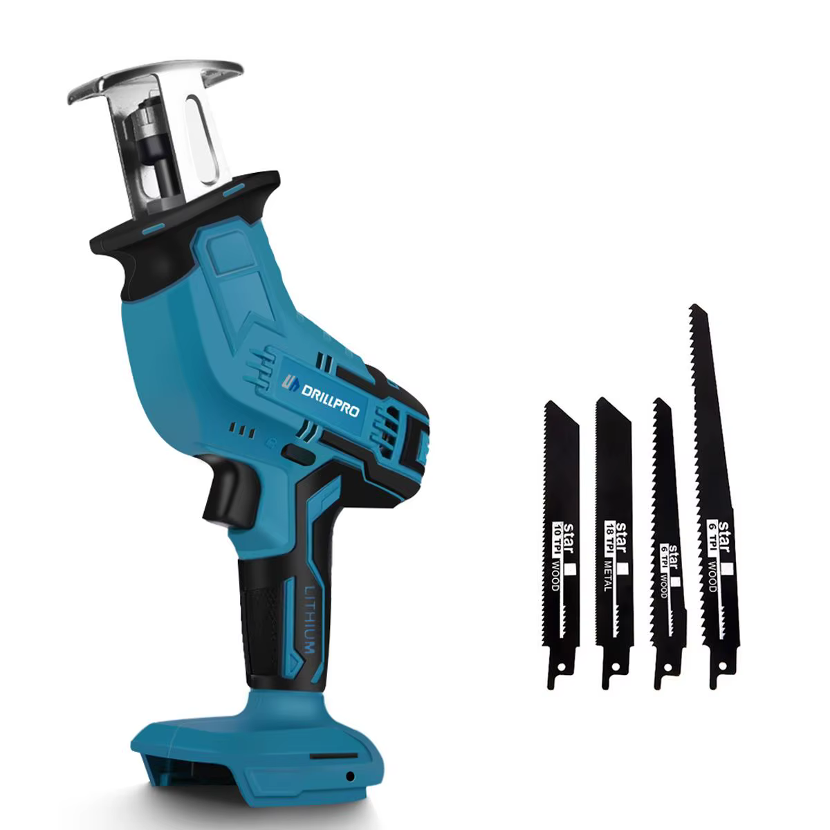 Drillpro 18V scie alternative tronçonneuse sans fil bois métal PVC tuyaux outils de coupe avec 4 lam