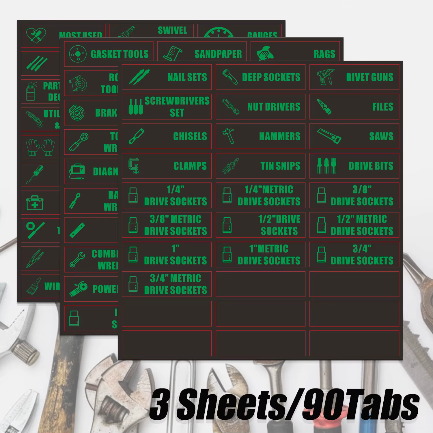 90 étiquettes pour boîte à outils, 82 étiquettes pré-imprimées et 8 étiquettes vierges, ensemble d'a