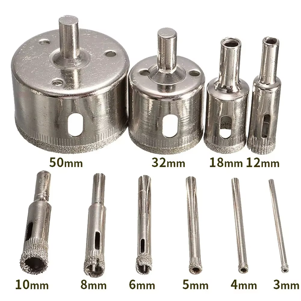Lot de 10 forets à trous pour carrelage, fraises diamantées de 3 à 50 mm pour marbre, granit, verre,