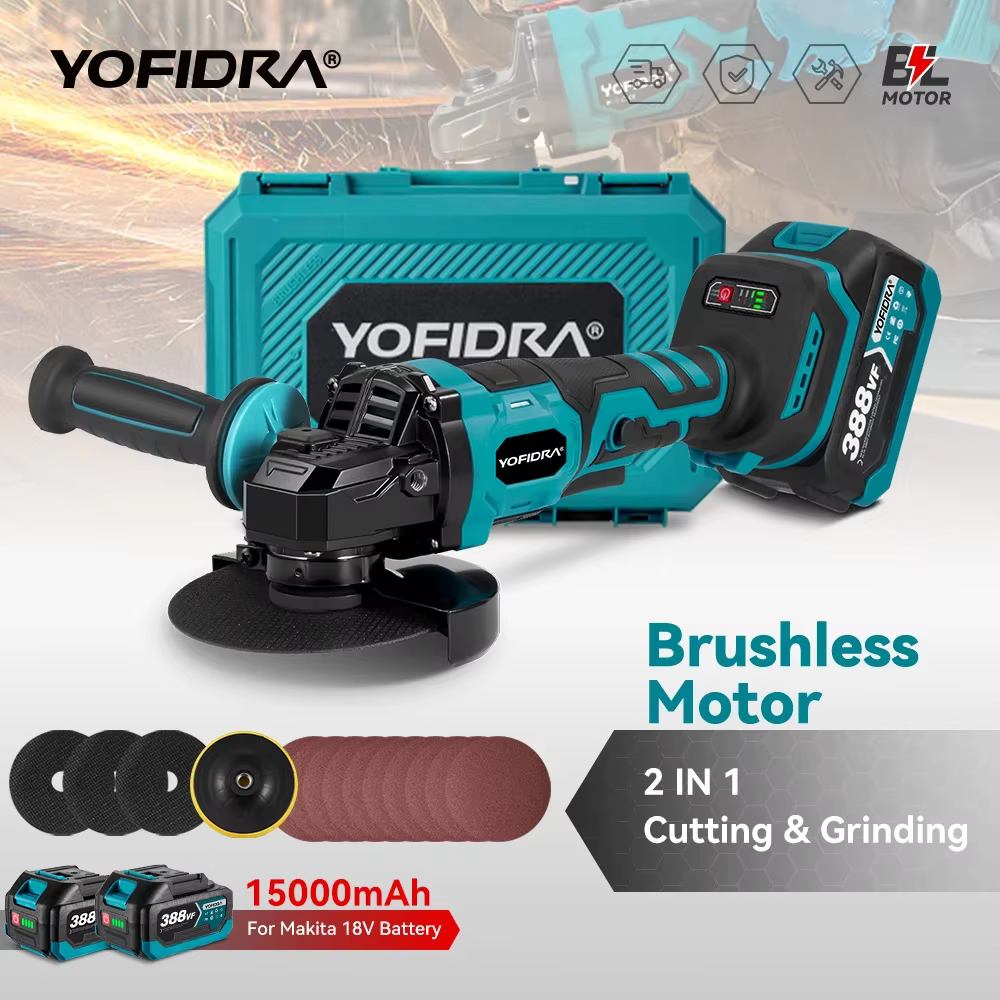 YOFIDRA 125mm meuleuse d'angle électrique sans brosse 3 vitesses polisseuse sans fil coupe outil éle