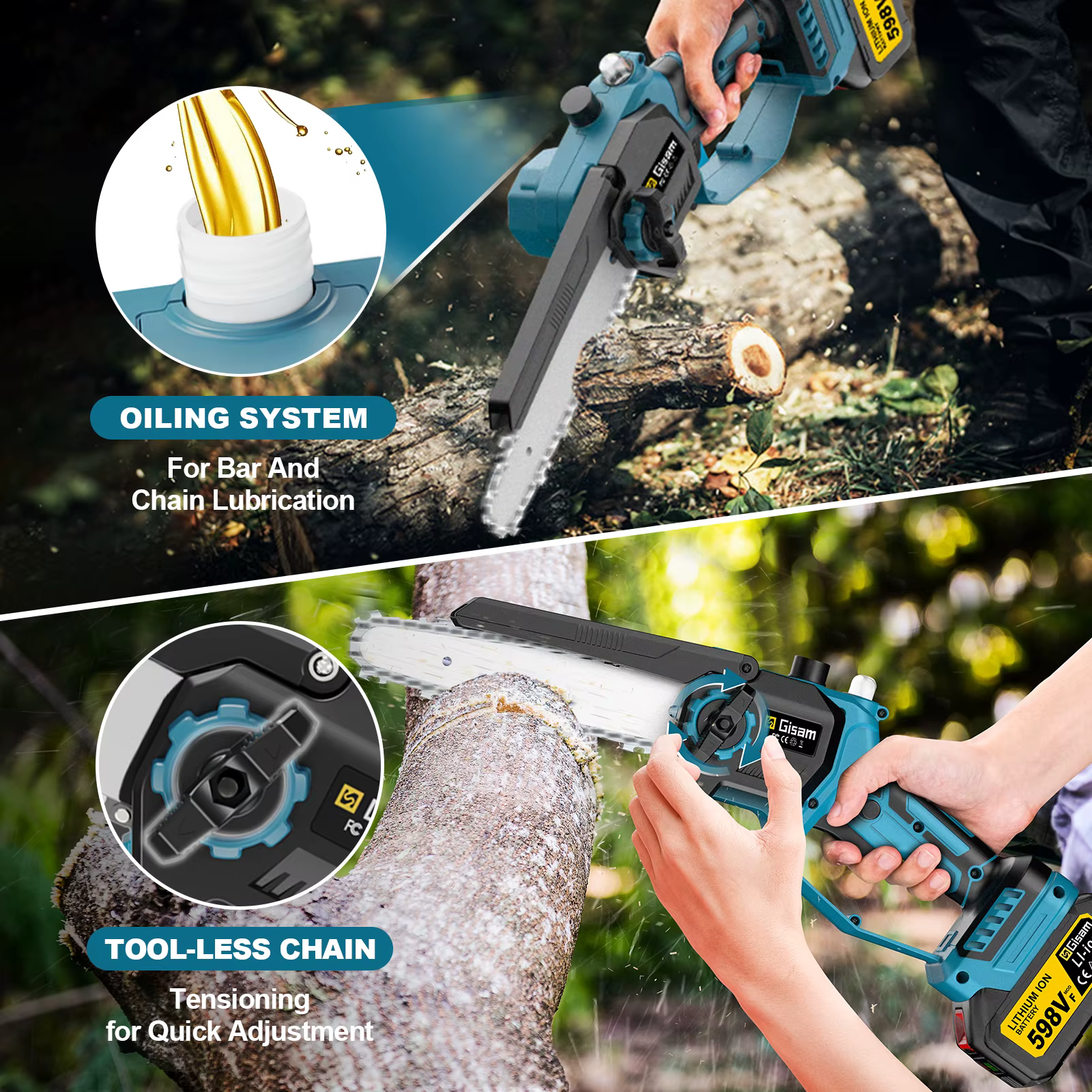 Gami – tronçonneuse électrique à poteau télescopique sans balais, scie à bras élevé sans fil 2 en 1,