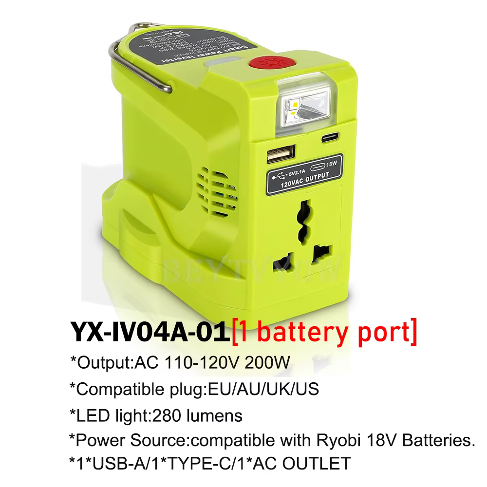 Onduleur d'alimentation pour Ryobi One 18V Batterie 200W DC 18V à AC 110V / 230V Convertisseur d'ond