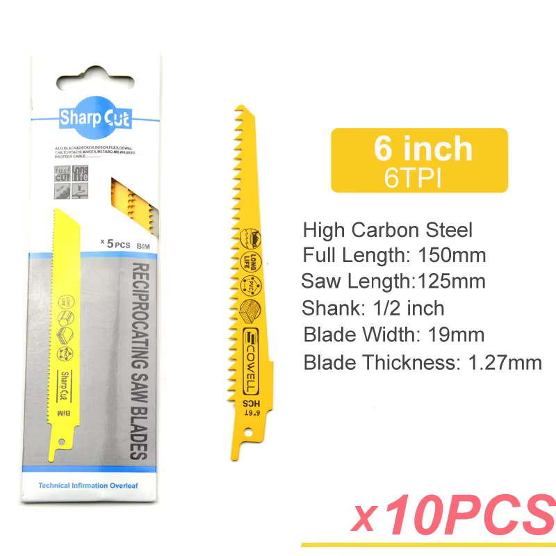 10 pièces 6 "pouces 6TPI lames de scie sabre pour couper le bois et le plastique acier à haute teneu